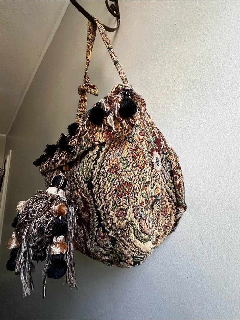 Vintage/Handcrafted Tapestry Shoulder Bag-Made with R.E Thibaut Designer Textile